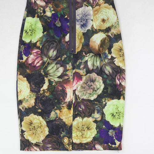 Darling Womens Multicoloured Floral Polyester Straight & Pencil Skirt Size S Zip
