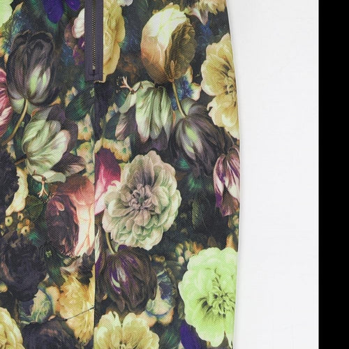 Darling Womens Multicoloured Floral Polyester Straight & Pencil Skirt Size S Zip