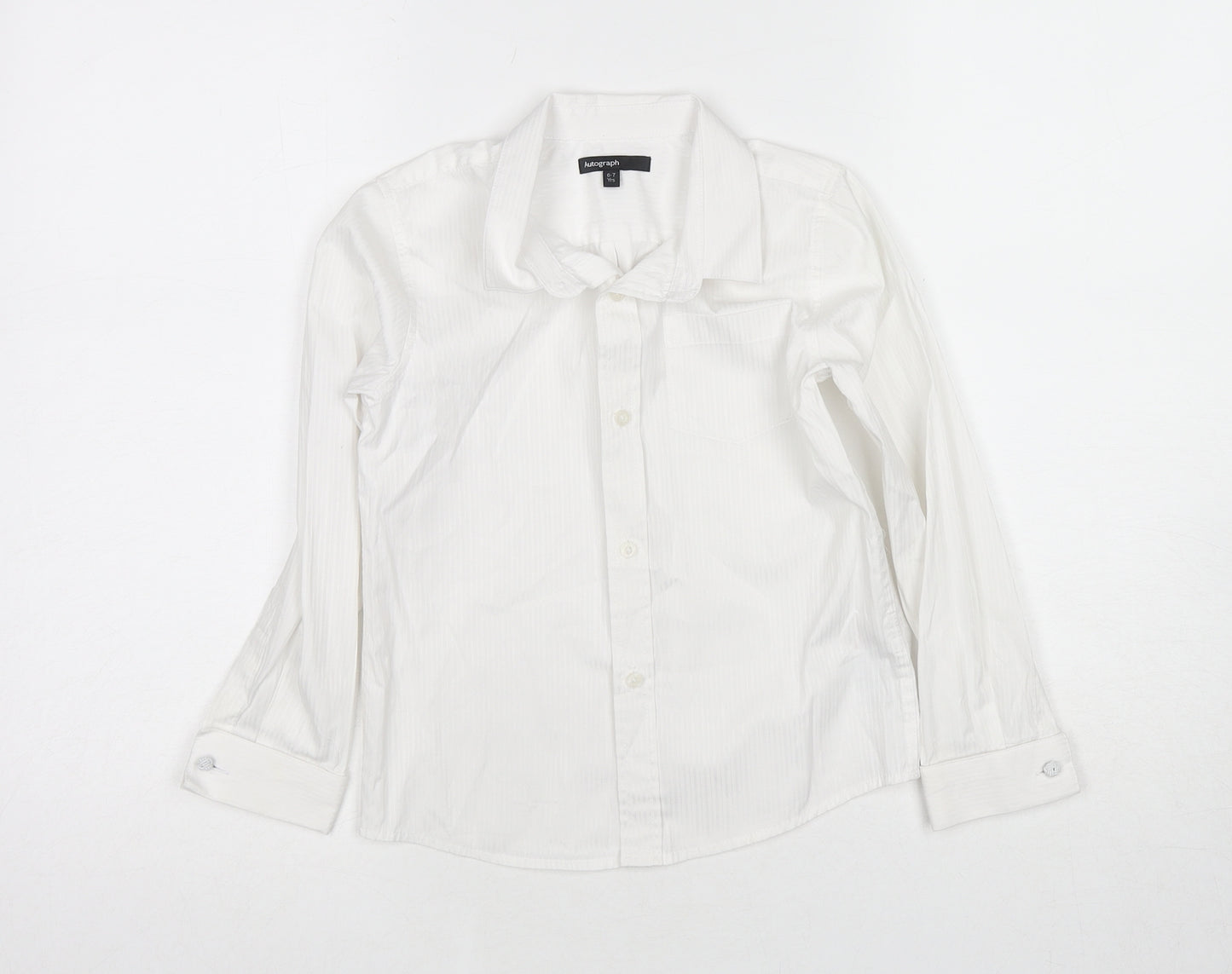 Autograph Boys White Polyester Basic Button-Up Size 6-7 Years Collared Button