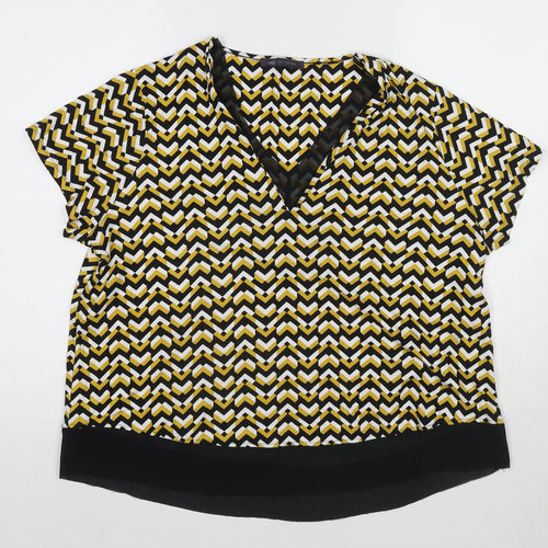 Marks and Spencer Womens Yellow Geometric Viscose Basic Blouse Size 18 V-Neck