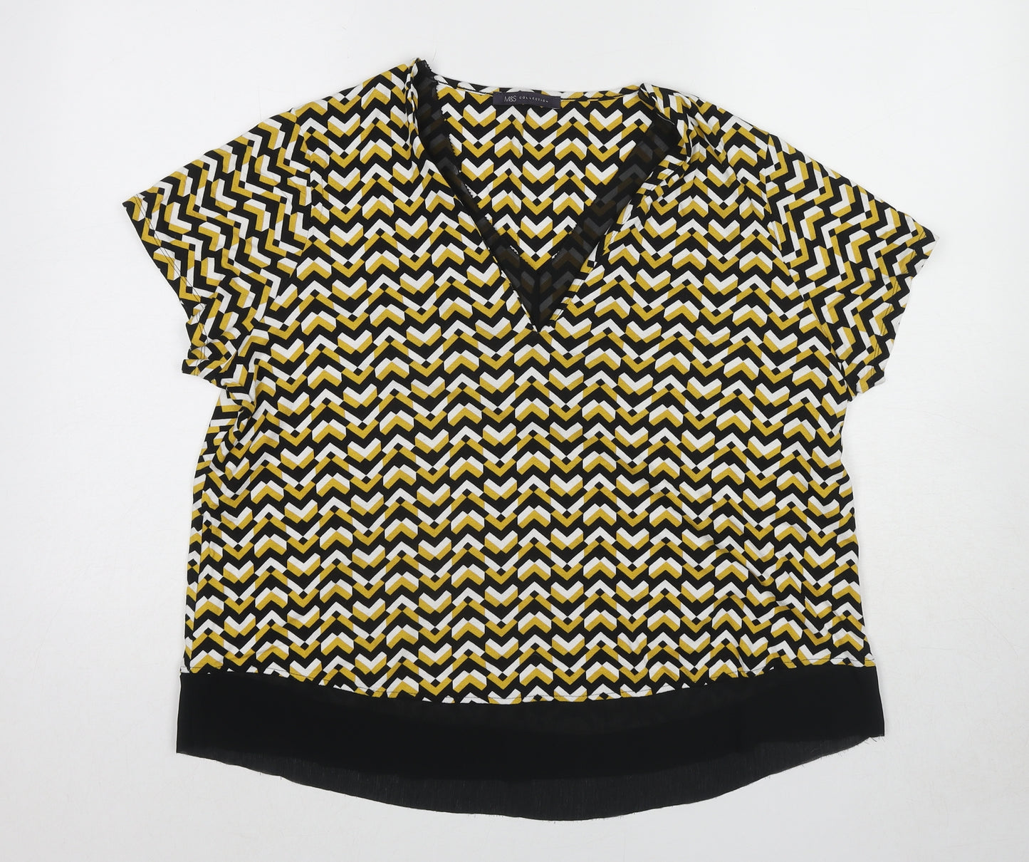 Marks and Spencer Womens Yellow Geometric Viscose Basic Blouse Size 18 V-Neck