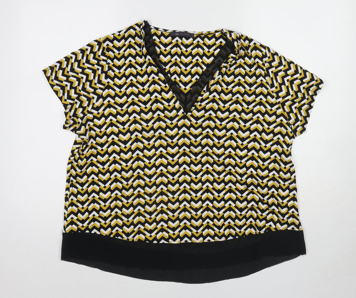 Marks and Spencer Womens Yellow Geometric Viscose Basic Blouse Size 18 V-Neck
