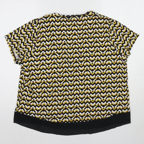 Marks and Spencer Womens Yellow Geometric Viscose Basic Blouse Size 18 V-Neck