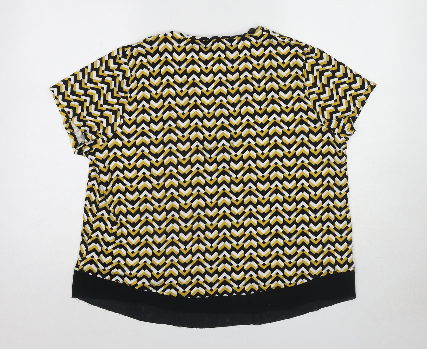 Marks and Spencer Womens Yellow Geometric Viscose Basic Blouse Size 18 V-Neck