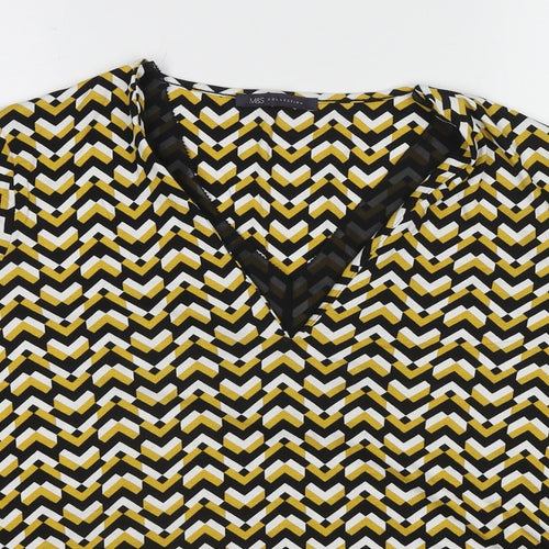 Marks and Spencer Womens Yellow Geometric Viscose Basic Blouse Size 18 V-Neck