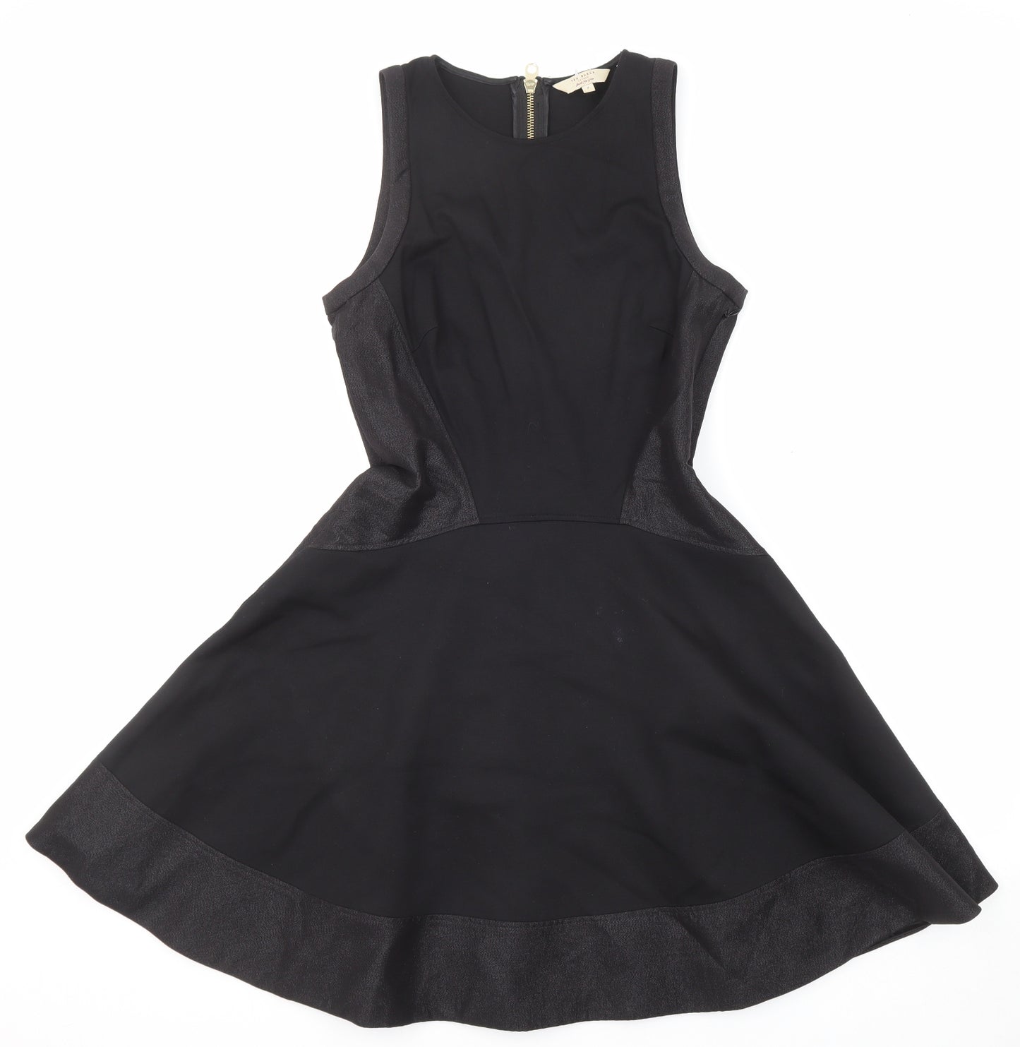 Ted Baker Womens Black Viscose Fit & Flare Size S Round Neck Zip