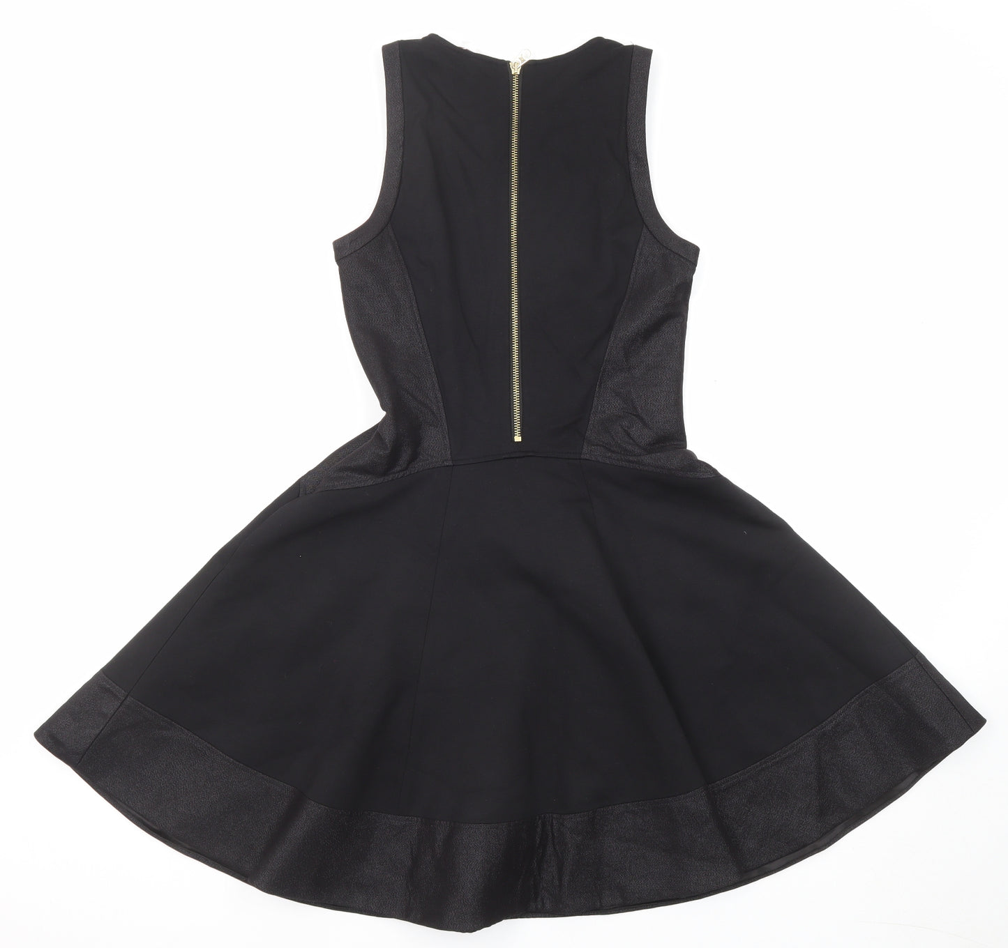 Ted Baker Womens Black Viscose Fit & Flare Size S Round Neck Zip