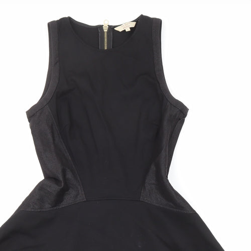 Ted Baker Womens Black Viscose Fit & Flare Size S Round Neck Zip