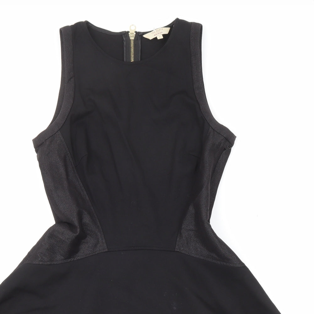 Ted Baker Womens Black Viscose Fit & Flare Size S Round Neck Zip