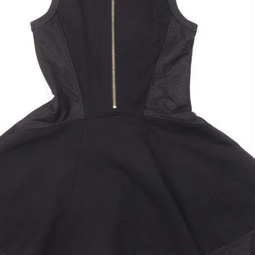 Ted Baker Womens Black Viscose Fit & Flare Size S Round Neck Zip
