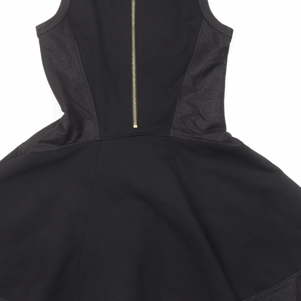 Ted Baker Womens Black Viscose Fit & Flare Size S Round Neck Zip