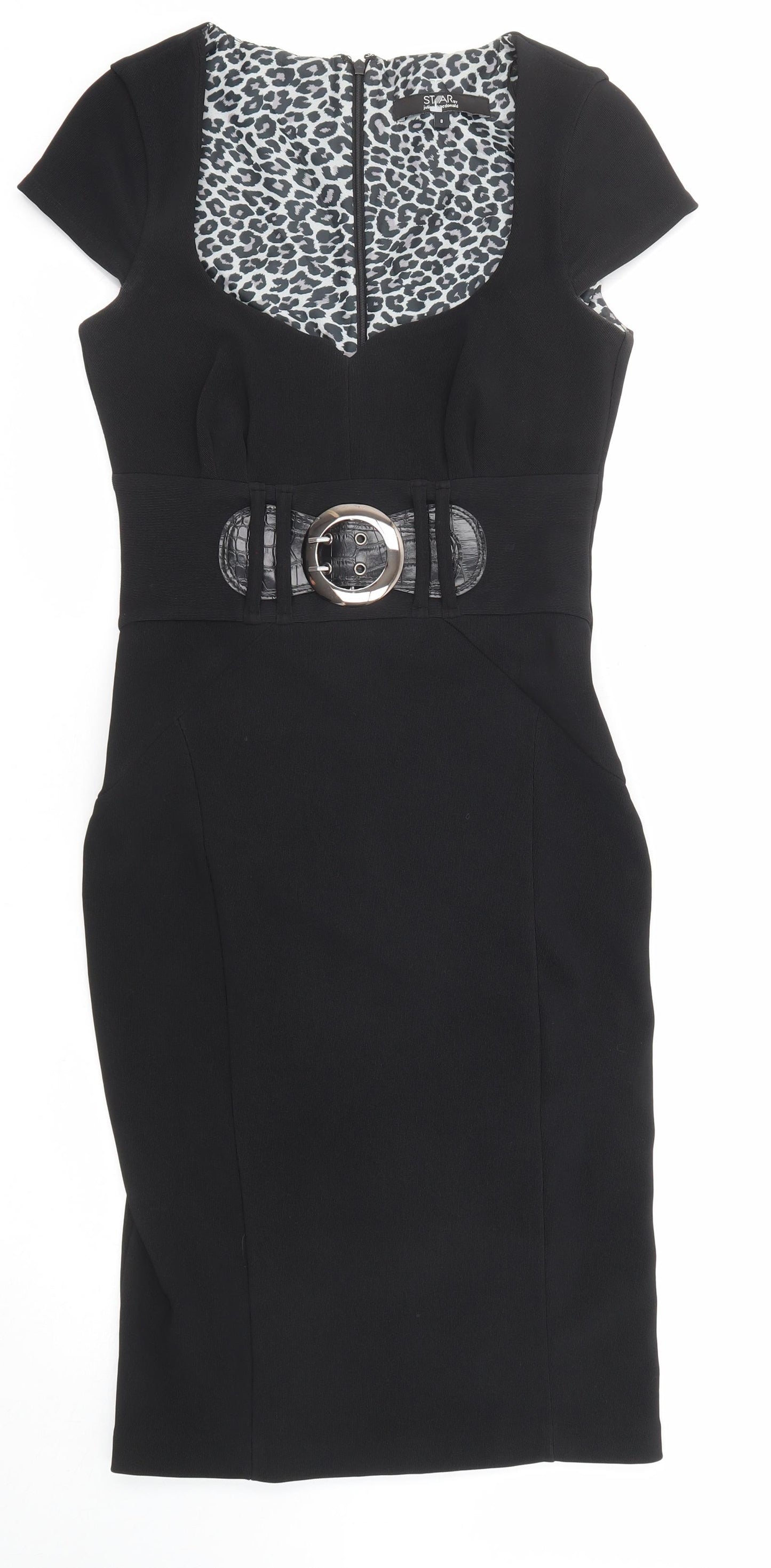 Julien Macdonald Womens Black Polyester Shift Size 8 V-Neck Zip