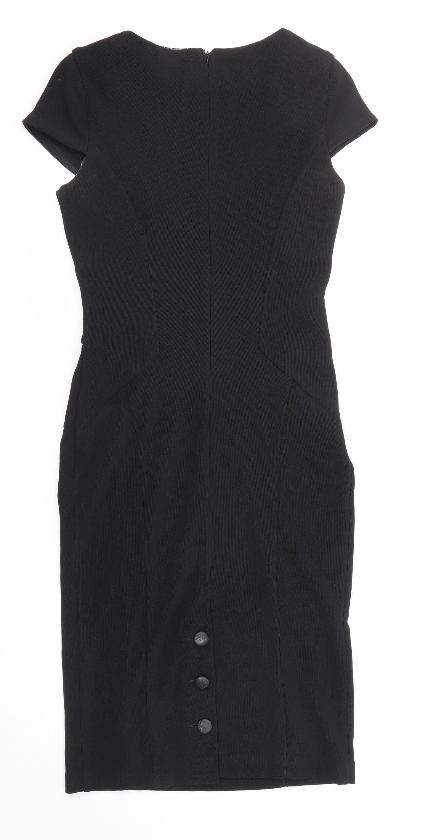 Julien Macdonald Womens Black Polyester Shift Size 8 V-Neck Zip