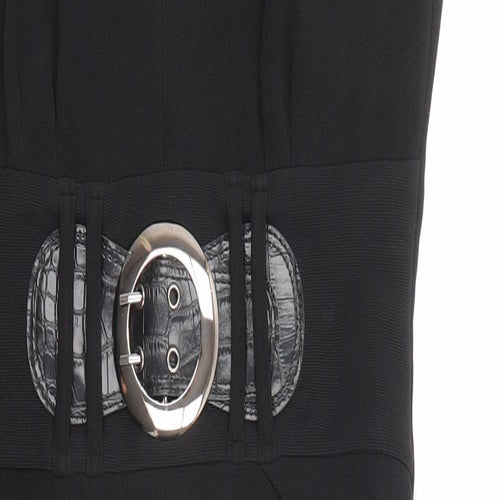 Julien Macdonald Womens Black Polyester Shift Size 8 V-Neck Zip