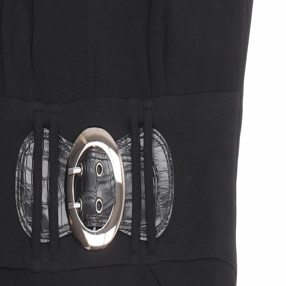 Julien Macdonald Womens Black Polyester Shift Size 8 V-Neck Zip