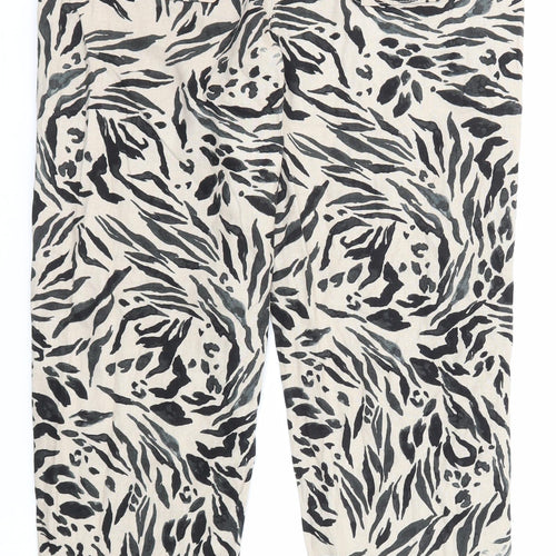 Marks and Spencer Womens Beige Animal Print Cotton Jogger Trousers Size 10 Regular Drawstring