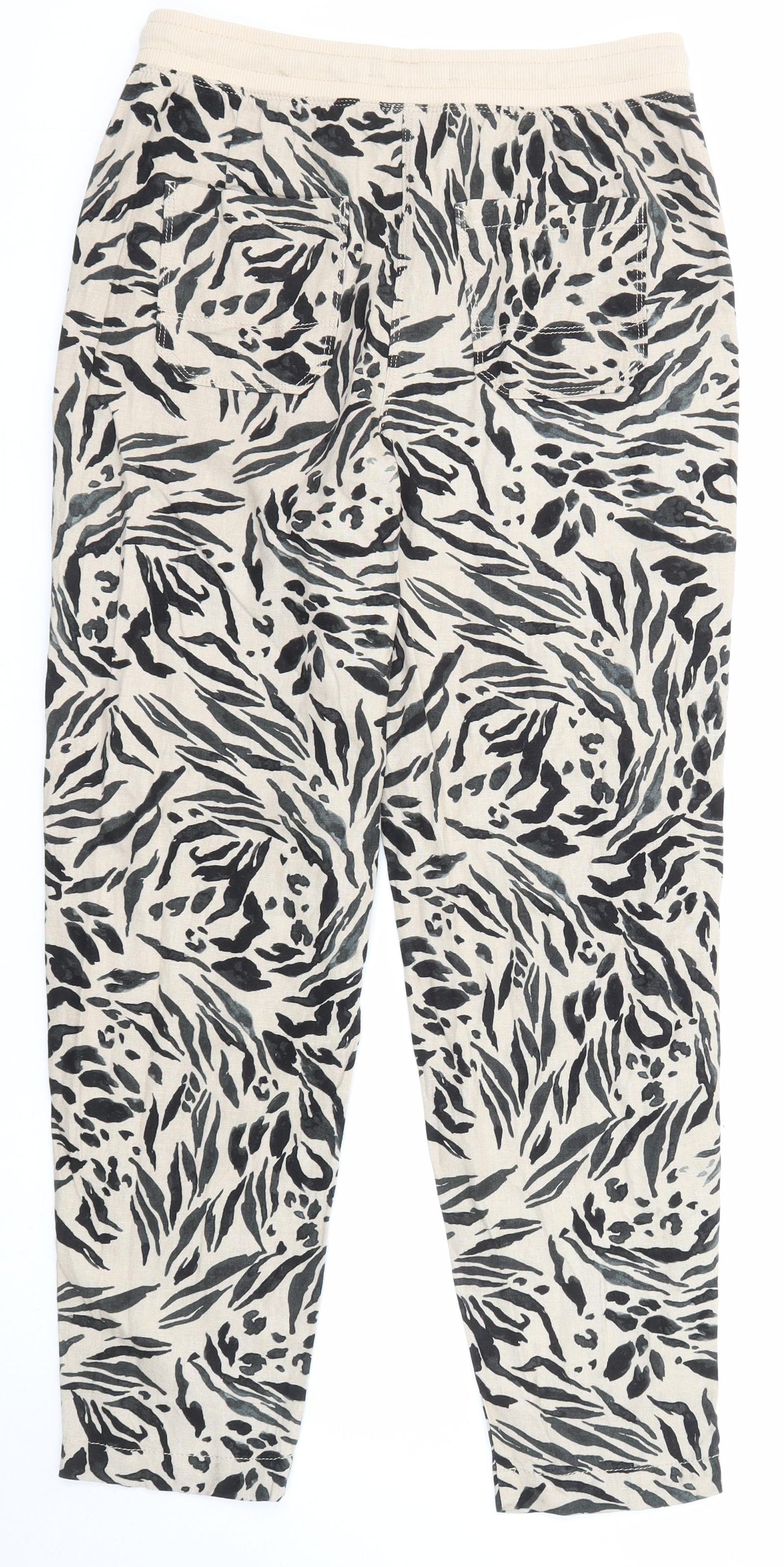 Marks and Spencer Womens Beige Animal Print Cotton Jogger Trousers Size 10 Regular Drawstring