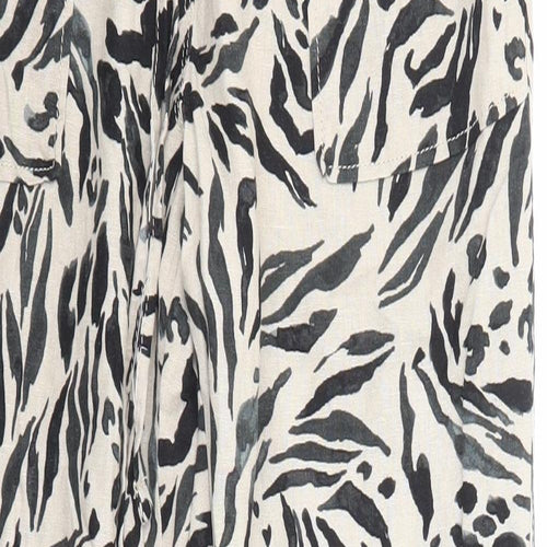Marks and Spencer Womens Beige Animal Print Cotton Jogger Trousers Size 10 Regular Drawstring