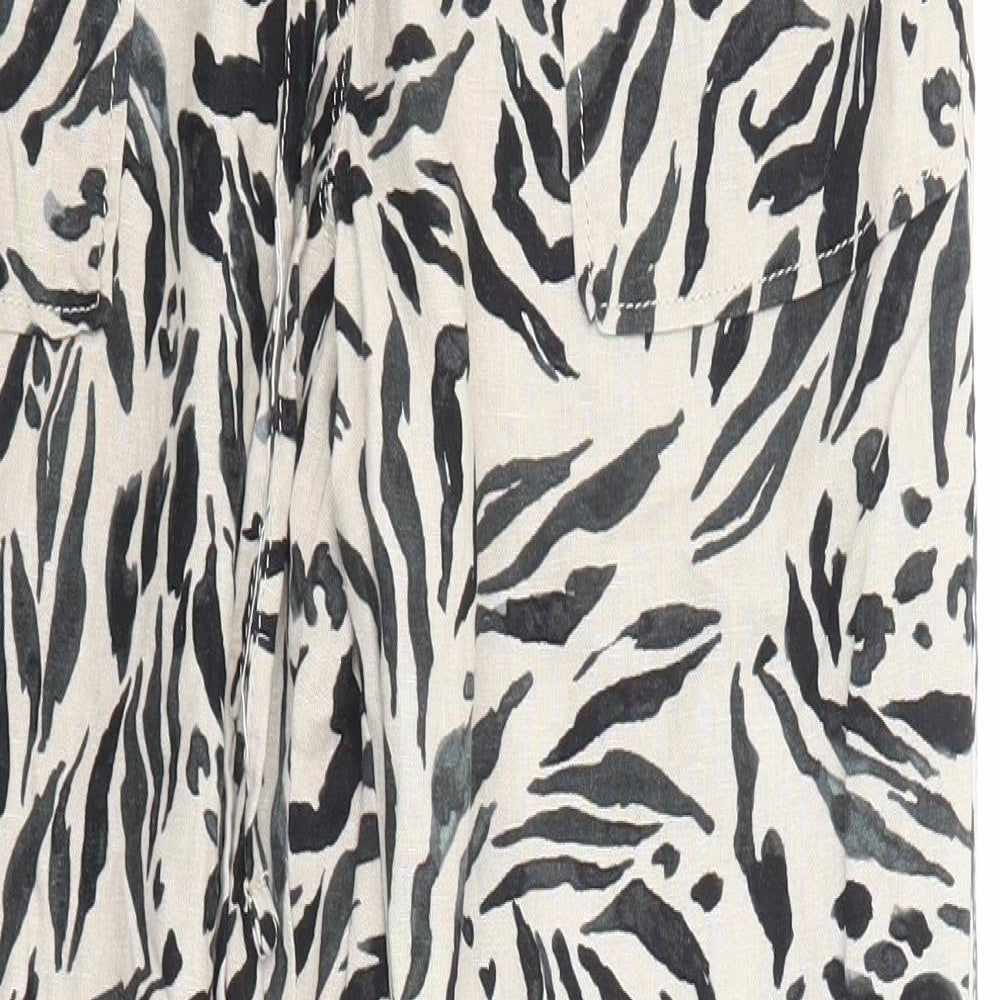 Marks and Spencer Womens Beige Animal Print Cotton Jogger Trousers Size 10 Regular Drawstring