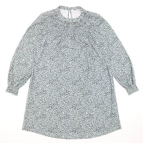 Oasis Womens Blue Animal Print Polyester A-Line Size M Round Neck Button - Cheetah pattern