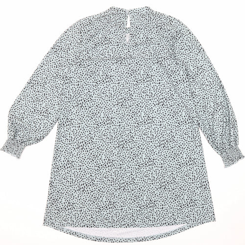 Oasis Womens Blue Animal Print Polyester A-Line Size M Round Neck Button - Cheetah pattern