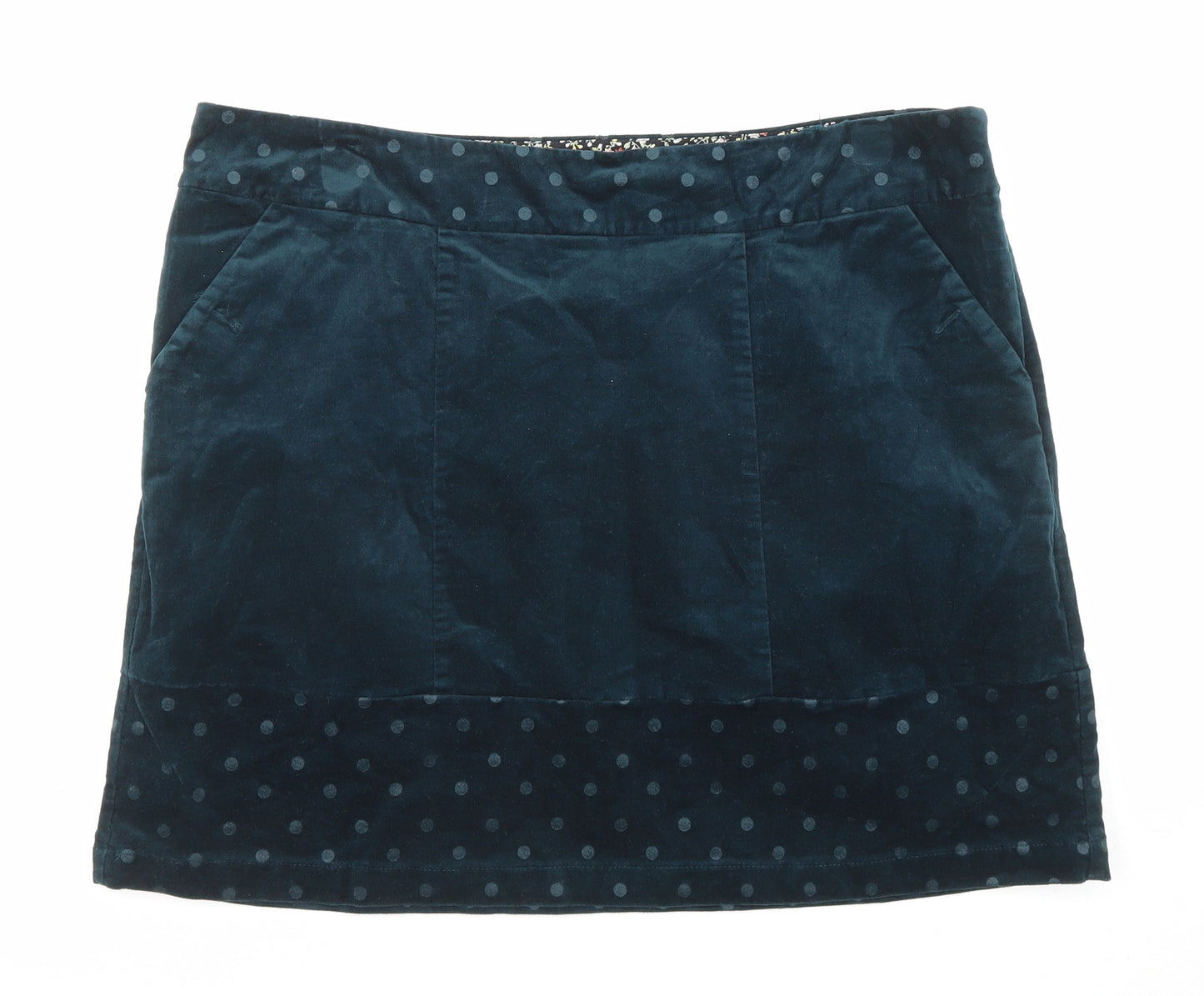 White Stuff Womens Green Polka Dot Cotton A-Line Skirt Size 16 Zip
