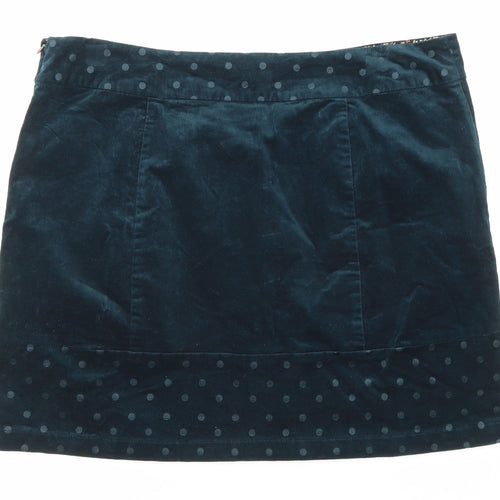 White Stuff Womens Green Polka Dot Cotton A-Line Skirt Size 16 Zip