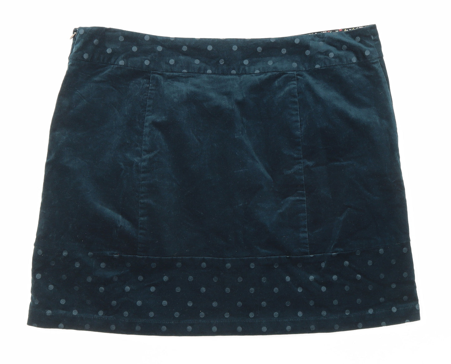 White Stuff Womens Green Polka Dot Cotton A-Line Skirt Size 16 Zip