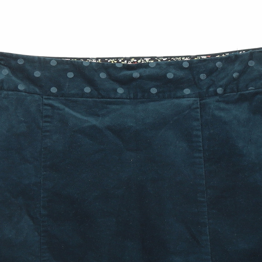 White Stuff Womens Green Polka Dot Cotton A-Line Skirt Size 16 Zip
