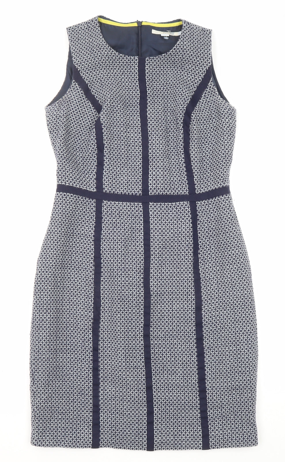 Boden Womens Blue Geometric Wool Shift Size 10 Round Neck Zip