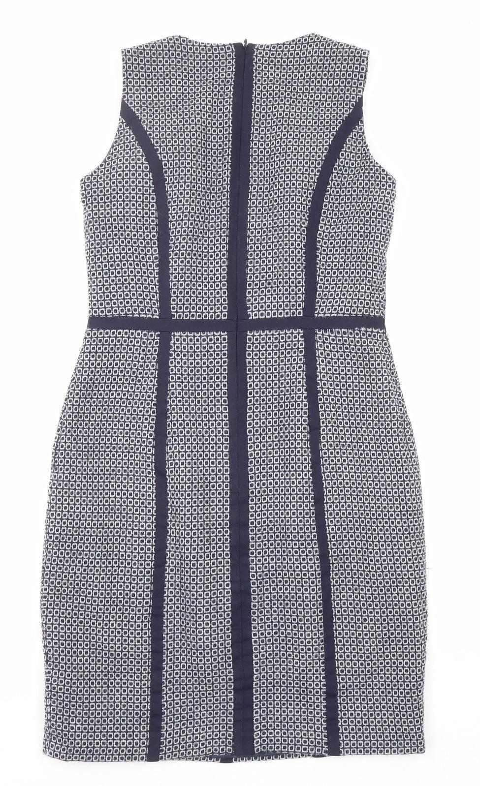 Boden Womens Blue Geometric Wool Shift Size 10 Round Neck Zip