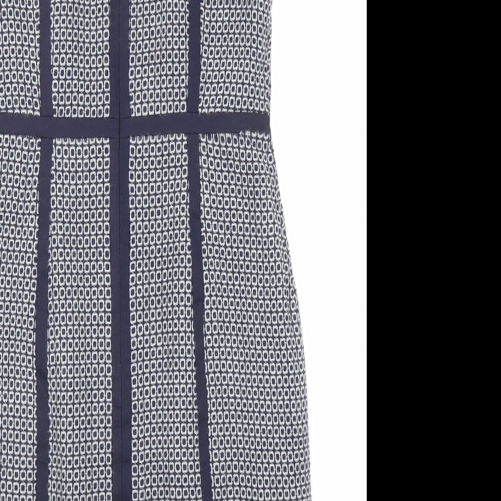 Boden Womens Blue Geometric Wool Shift Size 10 Round Neck Zip