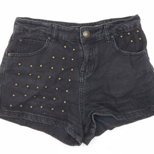 New Look Womens Black Cotton Boyfriend Shorts Size 8 L20 in Regular Zip - Studded