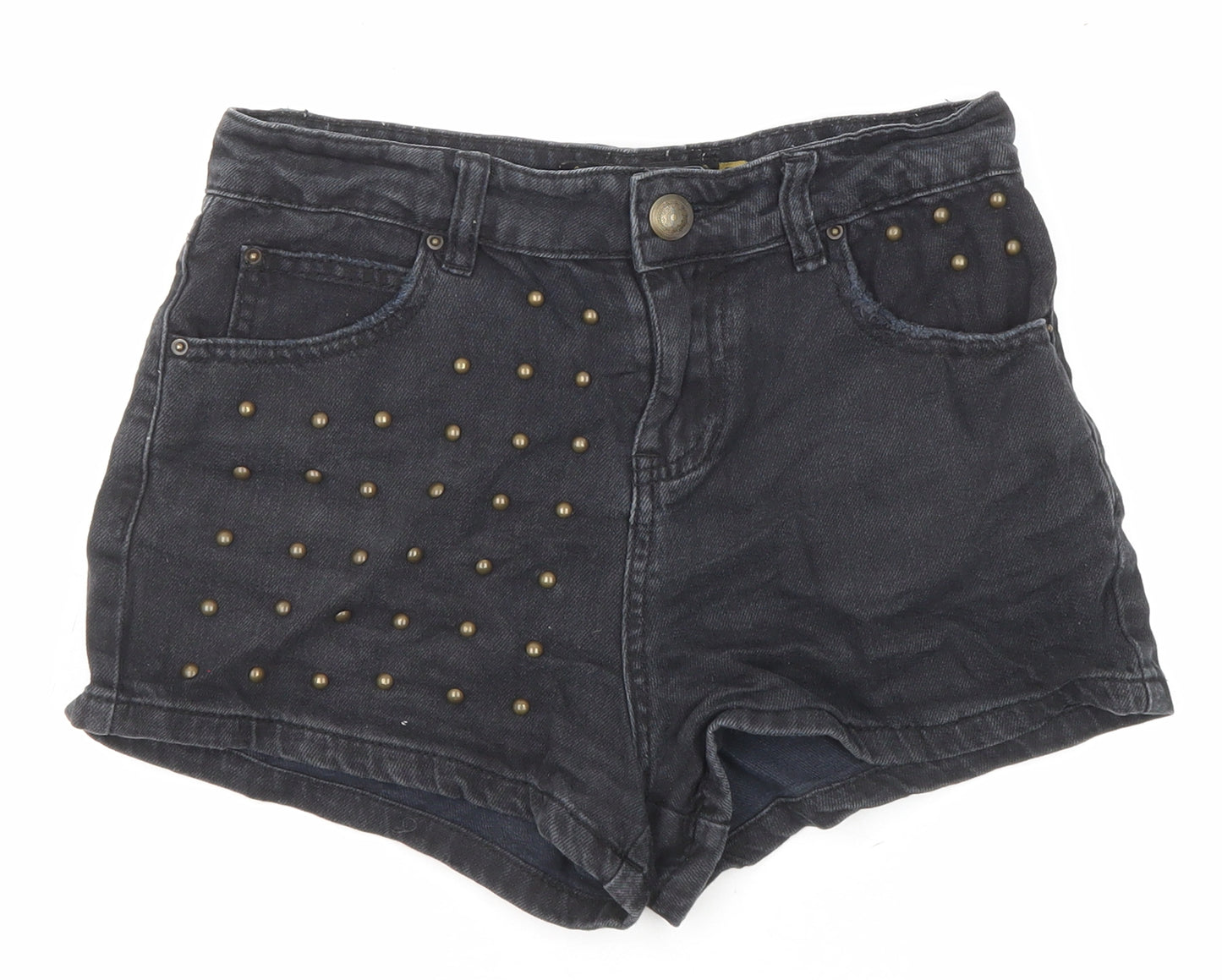 New Look Womens Black Cotton Boyfriend Shorts Size 8 L20 in Regular Zip - Studded