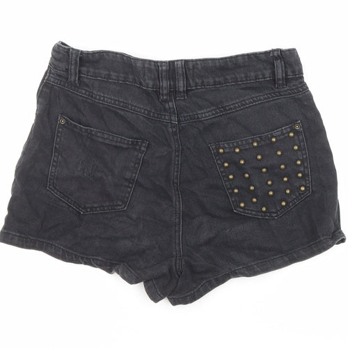 New Look Womens Black Cotton Boyfriend Shorts Size 8 L20 in Regular Zip - Studded