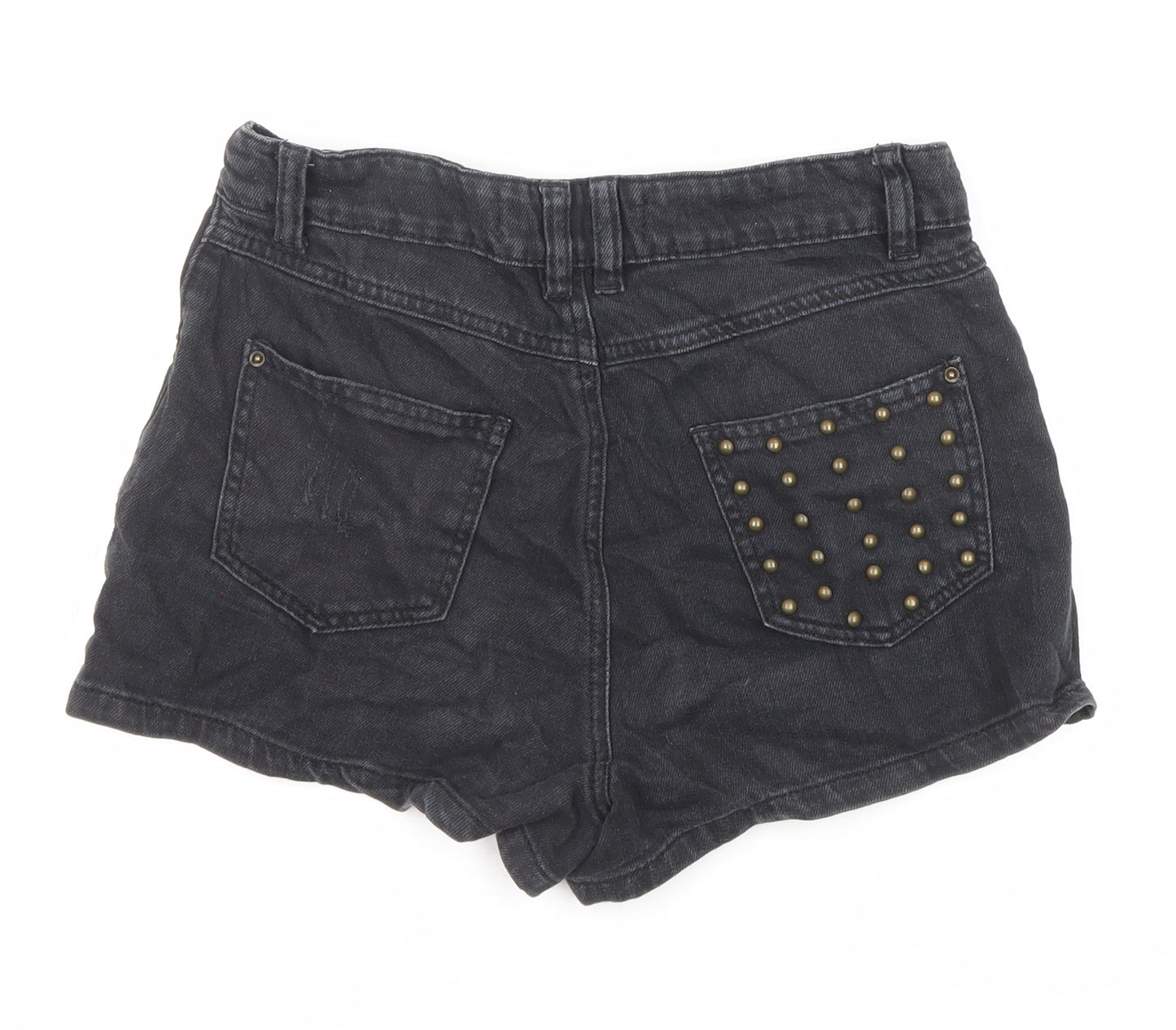New Look Womens Black Cotton Boyfriend Shorts Size 8 L20 in Regular Zip - Studded