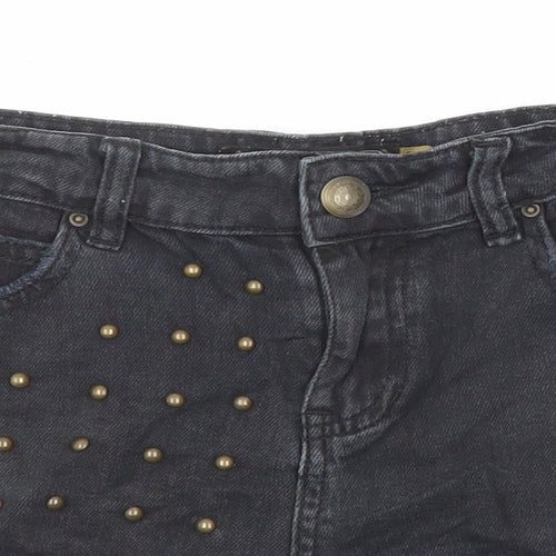 New Look Womens Black Cotton Boyfriend Shorts Size 8 L20 in Regular Zip - Studded