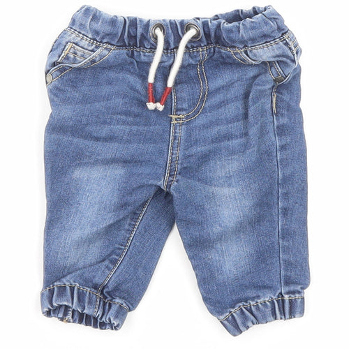 F&F Boys Blue Cotton Jogger Jeans Size 3-6 Months Drawstring