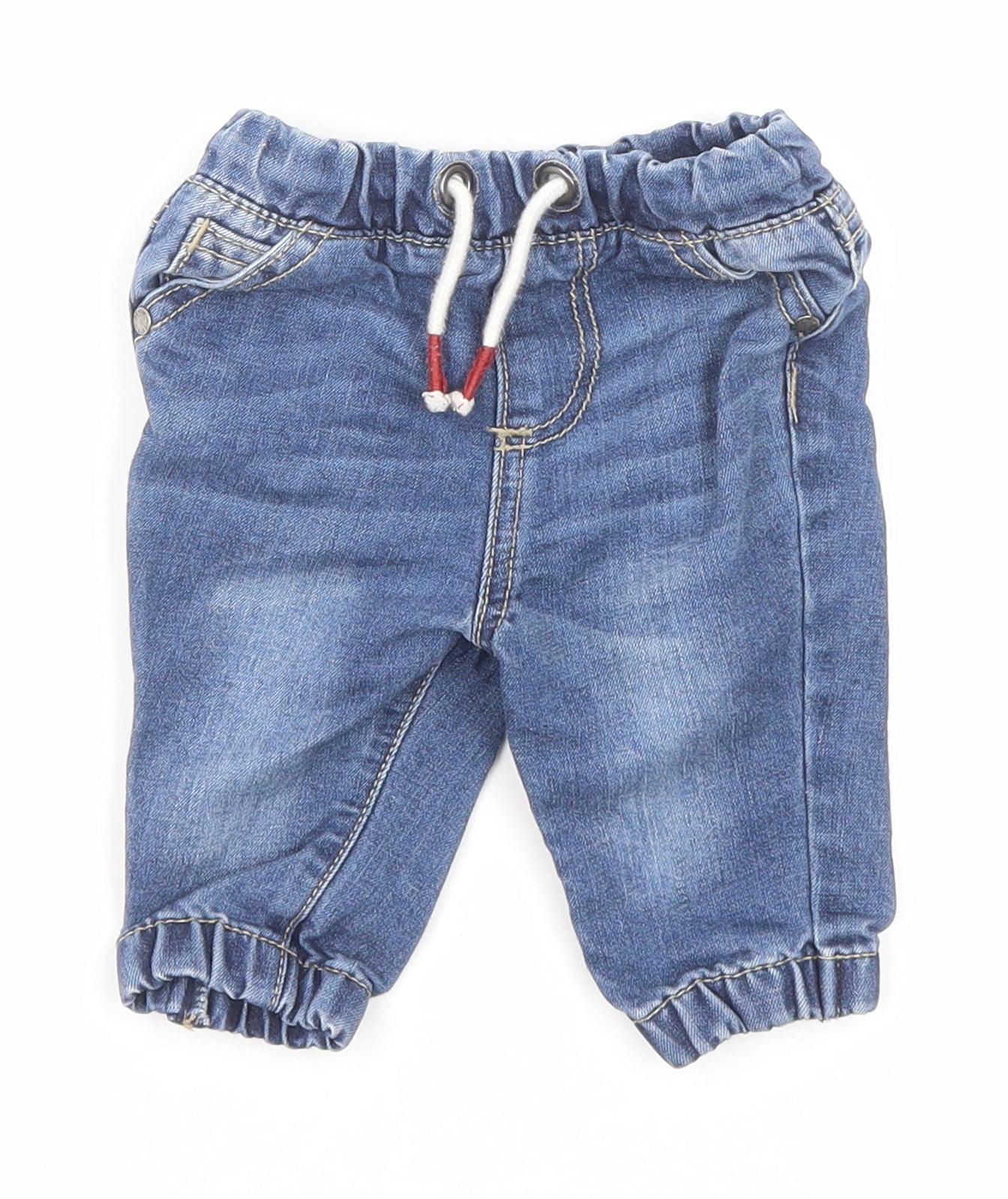 F&F Boys Blue Cotton Jogger Jeans Size 3-6 Months Drawstring