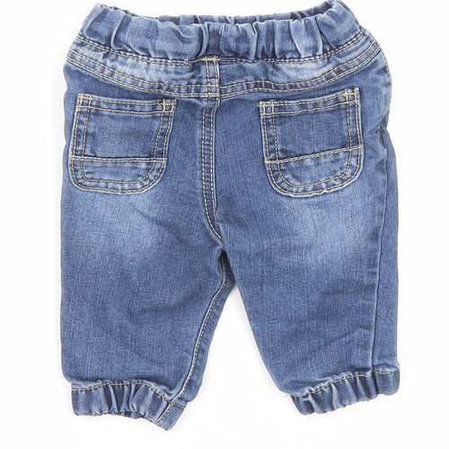 F&F Boys Blue Cotton Jogger Jeans Size 3-6 Months Drawstring