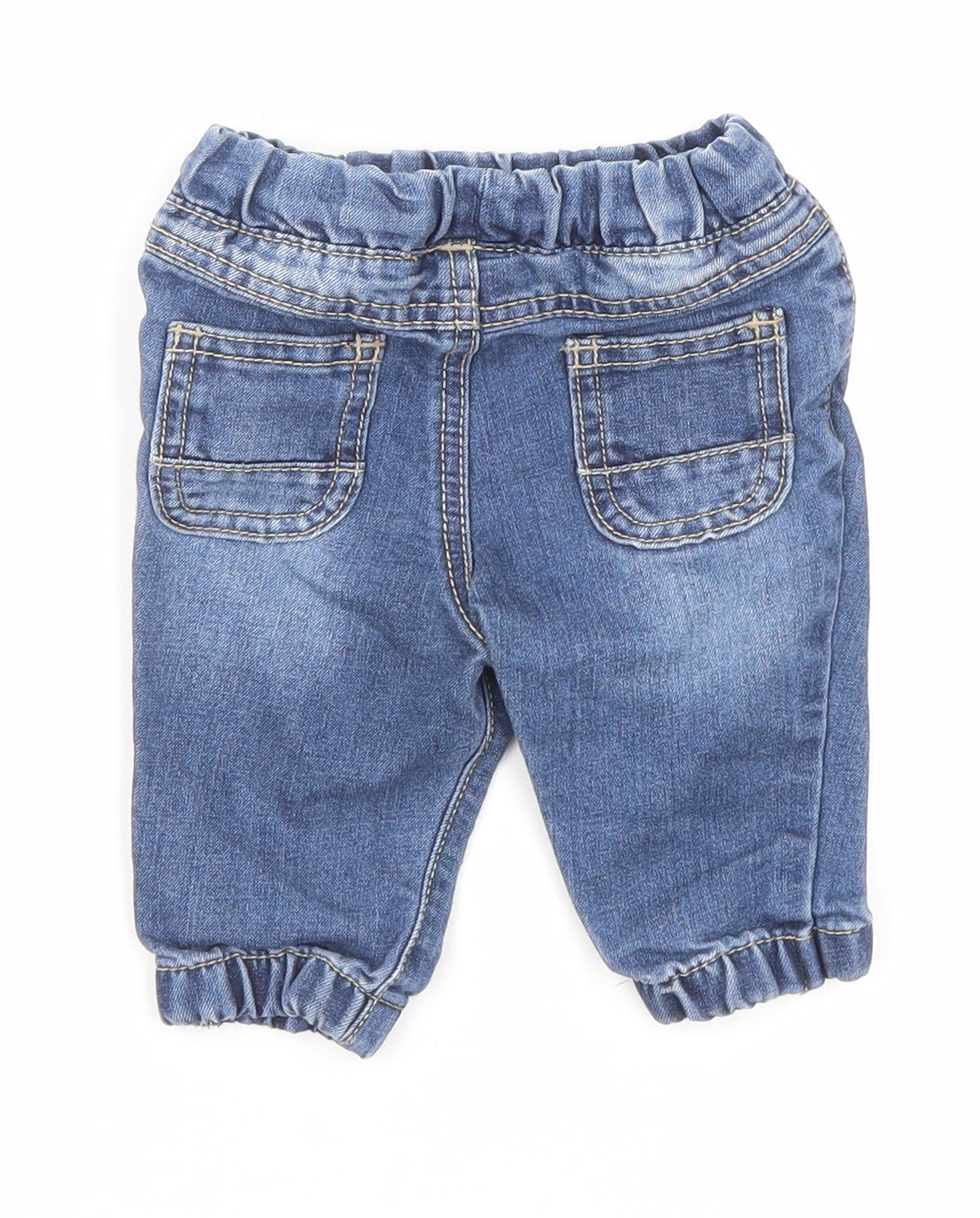 F&F Boys Blue Cotton Jogger Jeans Size 3-6 Months Drawstring