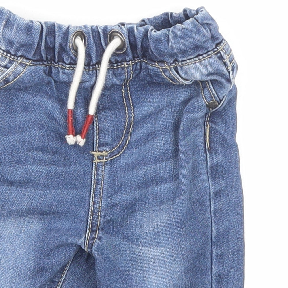 F&F Boys Blue Cotton Jogger Jeans Size 3-6 Months Drawstring