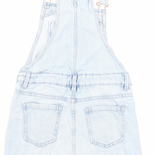Marks and Spencer Girls Blue Cotton Pinafore/Dungaree Dress Size 8-9 Years Square Neck Buckle