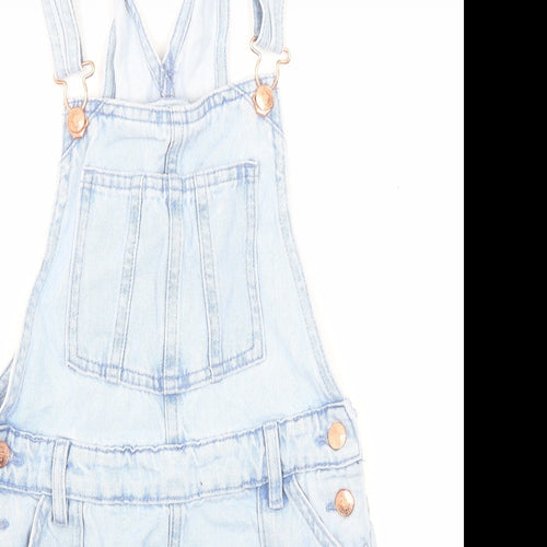Marks and Spencer Girls Blue Cotton Pinafore/Dungaree Dress Size 8-9 Years Square Neck Buckle