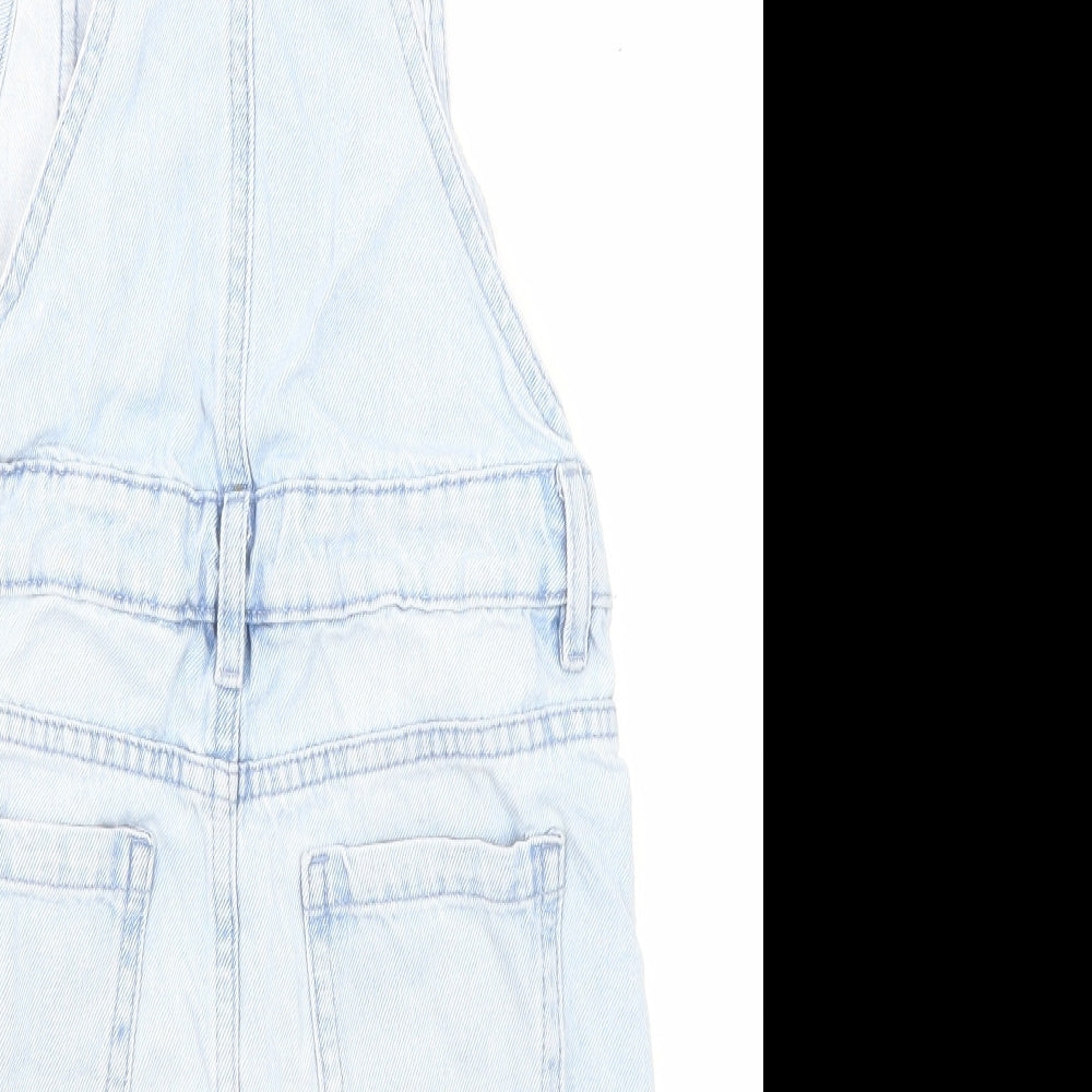 Marks and Spencer Girls Blue Cotton Pinafore/Dungaree Dress Size 8-9 Years Square Neck Buckle