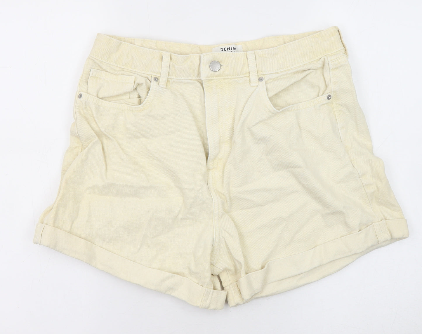 Miss Selfridge Womens Yellow Cotton Boyfriend Shorts Size 16 L4 in Regular Zip