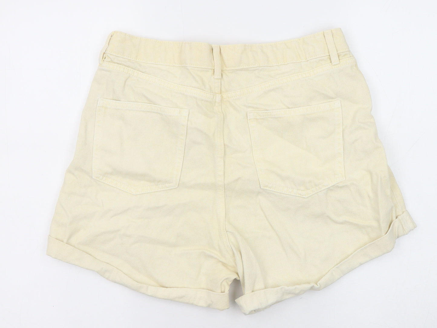 Miss Selfridge Womens Yellow Cotton Boyfriend Shorts Size 16 L4 in Regular Zip