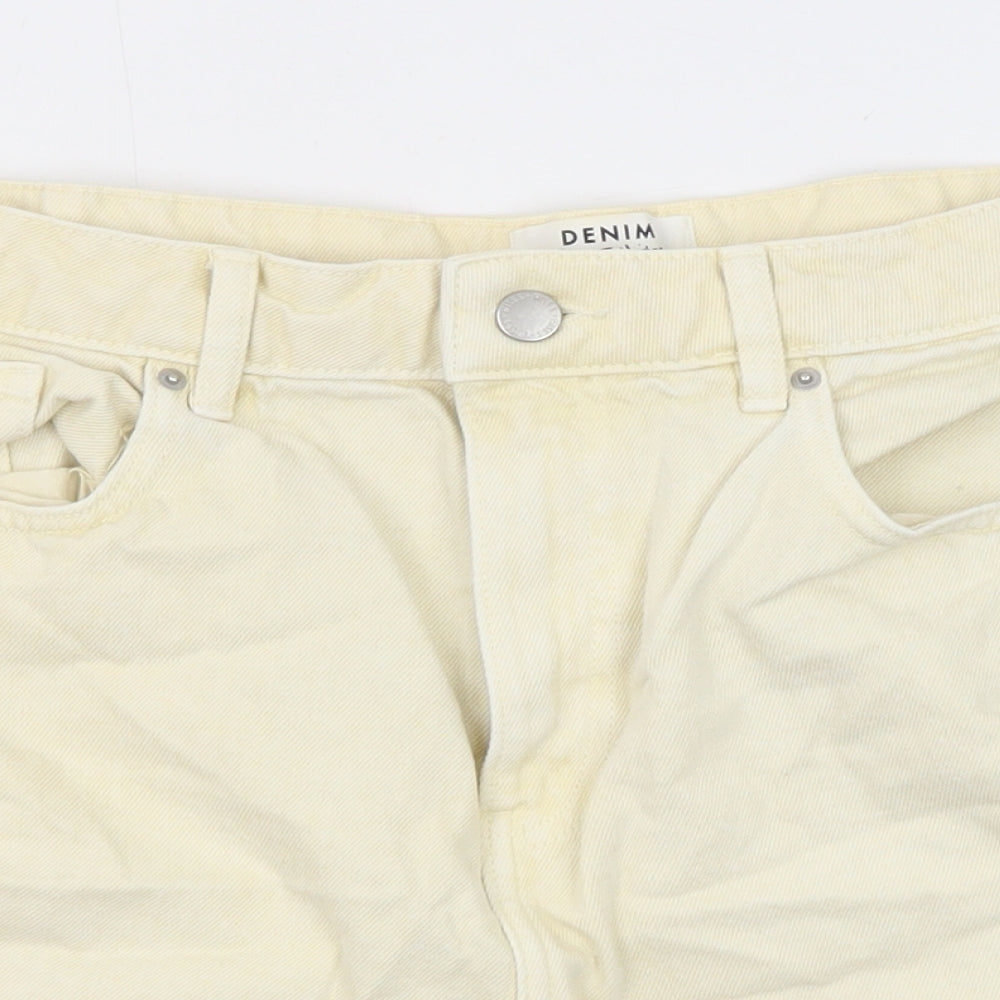 Miss Selfridge Womens Yellow Cotton Boyfriend Shorts Size 16 L4 in Regular Zip