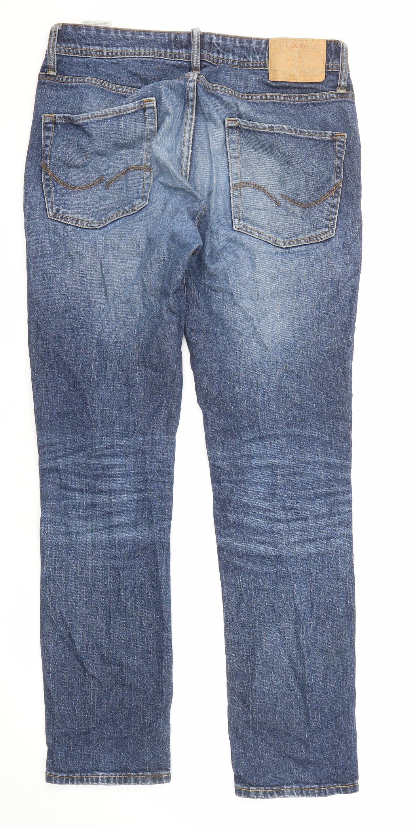 JACK & JONES Mens Blue Cotton Straight Jeans Size 29 in L29 in Regular Zip