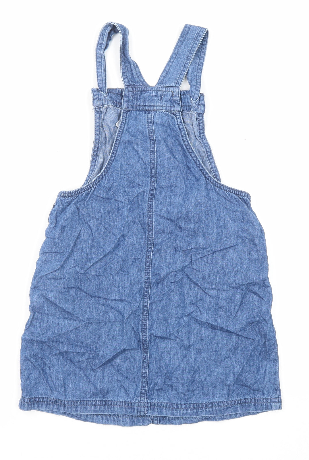 Gillian's Closet Girls Blue Cotton Pinafore/Dungaree Dress Size 6-7 Years Square Neck Button